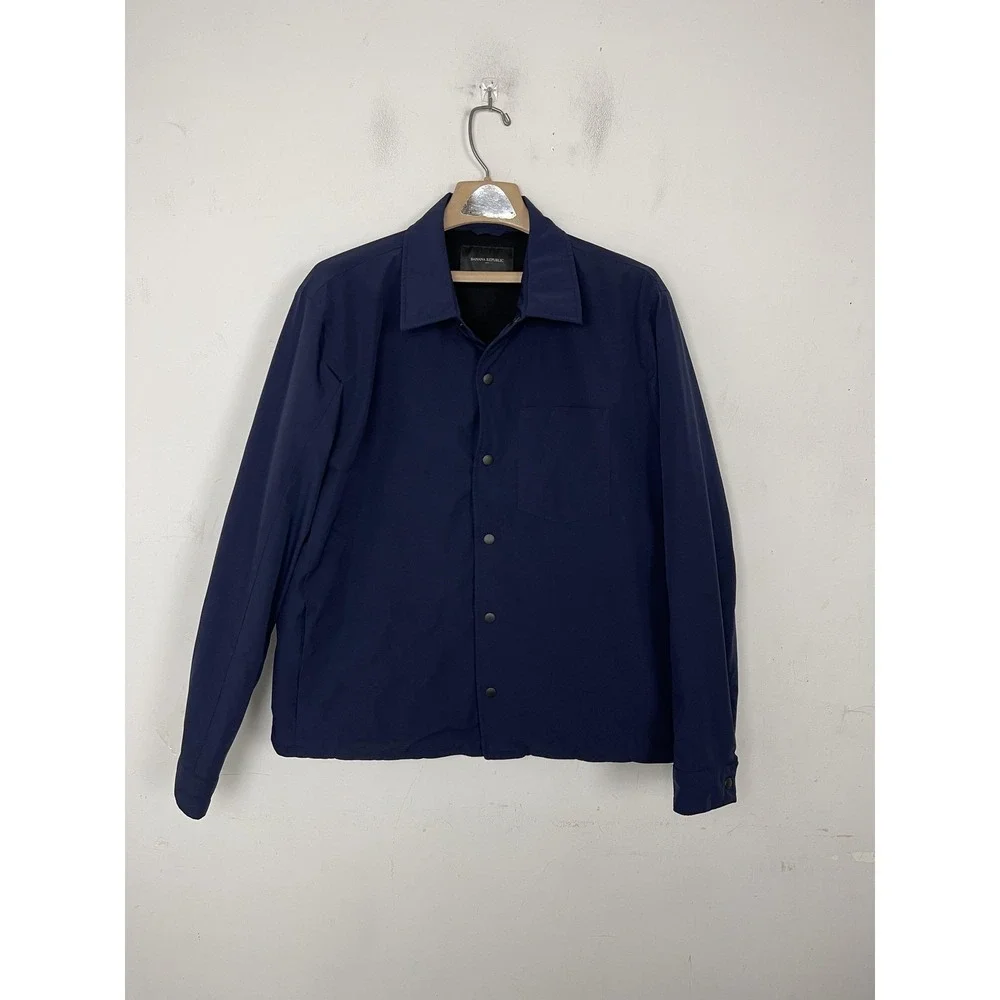 Banana Republic Shirt Jacket‎ Mens Medium Navy Blue Lightweight Coat Tech Motion
